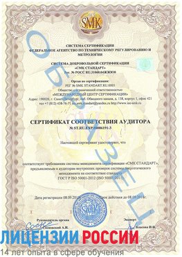 Образец сертификата соответствия аудитора №ST.RU.EXP.00006191-3 Удомля Сертификат ISO 50001
